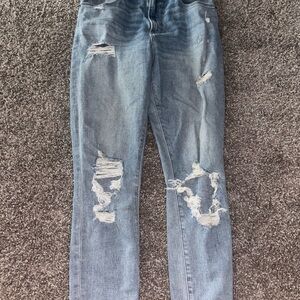Abercrombie & Fitch Light Blue Distressed Straight Leg Jeans